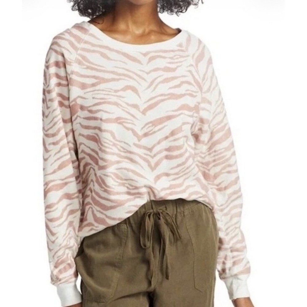 Rails Thea Zebra Velvet Pullover Sweatshirt Pink White Size S Womens